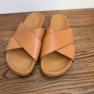 J.Crew Crossover Slide Sandals Womens 8 Tan Leather Flat Boho Minimalist